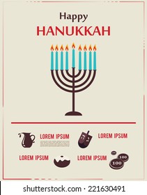 Vector Infographics of famous symbols for the Jewish Holiday  Hanukkah