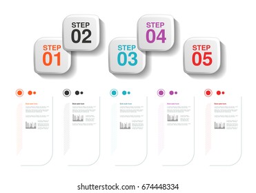Vector infographics five steps design.  Company layout. Background for business, infographic, diagram, menu, options, navigation.
