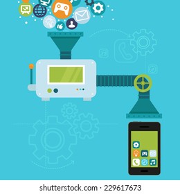 Vector infographics in flat style - app development for mobile phone - programming and creating application 