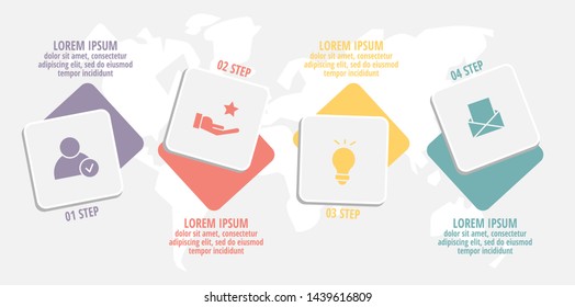 Vector Infographics flat template with four rectangles rounded corners. Used 4 options for diagram, graph, business concept, content, flowchart, timeline, workflow, marketing, step by step