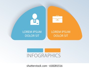 Vector infographics in the form of two triangles and semicircle with text and icons for annual reports, charts, presentations, workflow layout, banner, number options, step up options, web design.