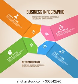 VECTOR INFOGRAPHICS: Four colored pentagon business infogrpahic with blank square on center
