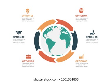 Vector infographics global template for 6 options. Can be used for workflow layout, banner, cycle diagram, web design, infographic template.