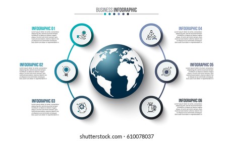 Vector infographics global template for 6 options. Can be used for workflow layout, banner, diagram, web design, infographic template.