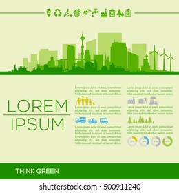 Vector infographics. Green illustration with downtown and
