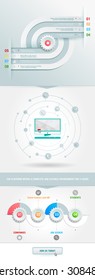 Vector infographics internet with a circles and business icons. Elements communicate with one another. Clean, minimalist design. For informational graphs, reports, registration data, websites