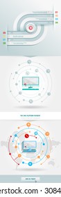 Vector infographics internet with a circles and business icons. Elements communicate with one another. Clean, minimalist design. For informational graphs, reports, registration data, websites