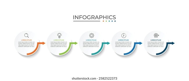 Vector infographics label design with circles and marketing icons. Process Chart. Business concept with 5 options or steps.