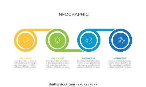 Diseño de etiquetas de infografías de Vector con círculos e íconos de marketing. Gráfico de procesos. Concepto de negocio con 4 opciones o pasos.