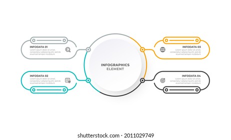 Vector infographics label design with icons and thin line processes. Business concept 4 options or steps.