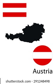 Vector infographics map of Austria. Map, button and flag isolated on white background.