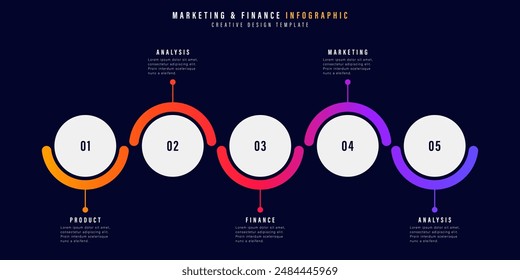 Vector infographics. Minimalistic deep blue financial and marketing infographic design template. Step by step, timeline. 5 steps