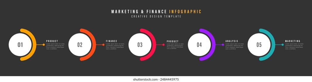 Vector infographics. Minimalistic deep blue financial and marketing infographic design template. Step by step, timeline. 5 steps