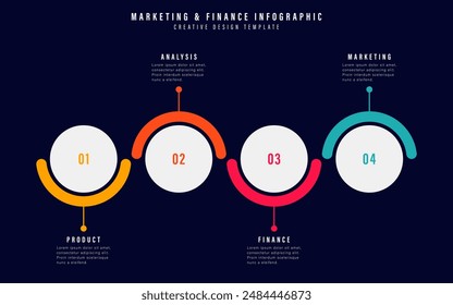 Vector infographics. Minimalistic deep blue financial and marketing infographic design template. Step by step, timeline. 4 steps