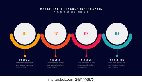 Vector infographics. Minimalistic deep blue financial and marketing infographic design template. Step by step, timeline. 4 steps