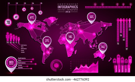 vector infographics modern template of pink world map with triangle pattern color tour map pink world travel colourful index abstract background scene technology colorful country digital earth perform