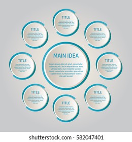 Vector infographics. One big circle surrounded by eight little circles.
