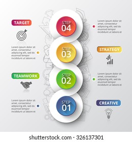 Vector infographics options banner with 4 part chart and icons. Can be used for web design and workflow layout. Data visualization.