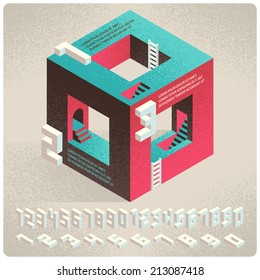  Vector infographics options set for business presentation. Isometric cube with digits font