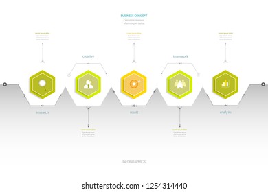 Vector Infographics polygon label, template design. Business concept,  with icon 5 step.Infographic element for layout process diagram.