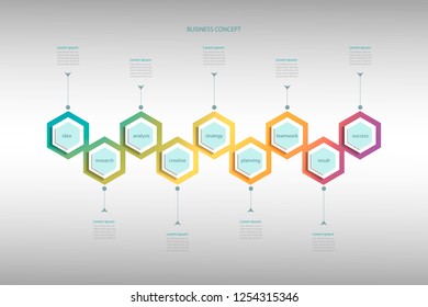 Vector Infographics polygon label, template design. Business concept,  with 9 step or process.Infographic element for layout process diagram.