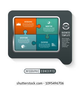 Vector infographics puzzle template for chart, diagram, web design, presentation, workflow layout. Business concept with 4 options, parts, steps or processes