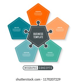 Vector infographics puzzle template for chart, diagram, web design, presentation, workflow layout. Business concept with 5 options, parts, steps or processes