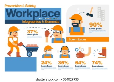 Vector Infographics Safety and Prevention in The Workplace, Safety Elements Flat Design.