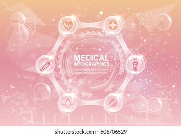 Vector infographics scientific development background. Medical research chart