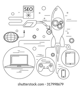 Vector infographics. Seo optimization. Linear icons