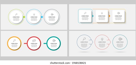 Vector Infografik Set mit 3 Optionen oder Schritten. Geschäftskonzept. Kann für Präsentationen verwendet werden Banner, Workflow-Layout, Prozessdiagramm, Flussdiagramm, Infografik
