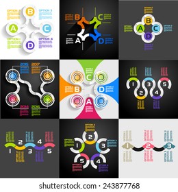 vector infographics set of 9 charts style origami design work for the workflow layout, diagram and numbers, web design