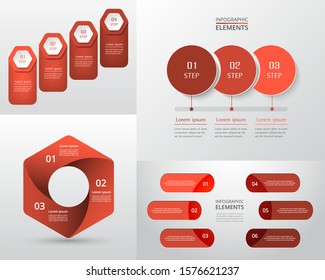 Vector infographics set. Collection of templates for diagram, graph, presentation and chart. Business concept with 3, 4 and 6 options, parts, steps or processes.