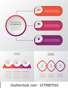 Vector infographics set. Collection of templates for diagram, graph, presentation and chart. Business concept with 3 options, parts, steps or processes.