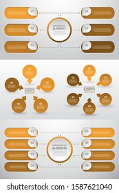 Vector infographics set. Collection of templates for diagram, graph, presentation and chart. Business concept with 5, 6 and 8 options, parts, steps or processes.