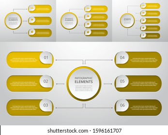 Vector infographics set. Collection of templates for diagram, graph, presentation and chart. Business concept with 3, 4, 5 and 6 options, parts, steps or processes.