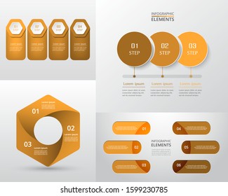 Vector infographics set. Collection of templates for diagram, graph, presentation and chart. Business concept with 3, 4 and 6 options, parts, steps or processes.