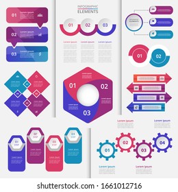 Vector infographics set. Collection of templates for diagram, graph, presentation and chart. Business concept with 2, 3, 4 options, parts, steps or processes.