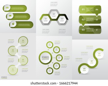 Vector infographics set. Collection of templates for diagram, graph, presentation and chart. Business concept with 3, 4, 5 options, parts, steps or processes.