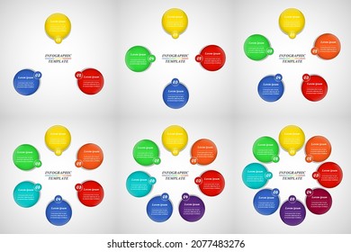 Vector infographics set. Collection of templates for cycle diagram, graph, presentation and round chart. Business concept with 3, 4, 5, 6, 7, 8 options, parts, steps or processes.