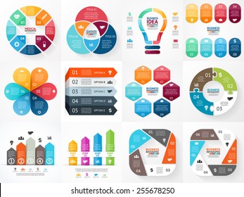 Vector infographics set  Collection templates for cycle diagram  graph  presentation   round chart  Business concept and options  parts  steps processes  