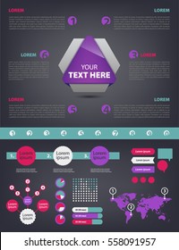 Vector infographics set. Colorful templates for diagram, graph, presentation and chart. Business concept with options, parts, steps with numbers and text, timeline infographics, process charts
