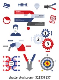 Vector Infographics Set - gearwheels, arrows, icons. signs, charts
