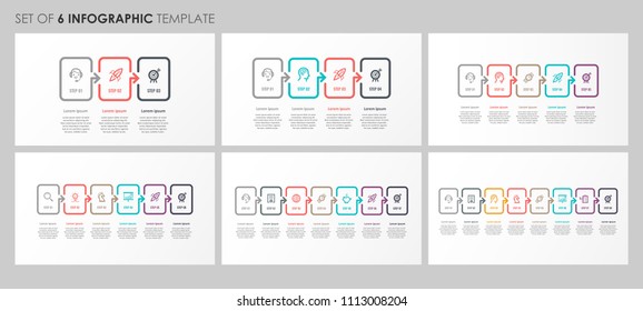 Vector Infographics set with icons and 3, 4, 5, 6, 7, 8 options or steps. Business concept. Can be used for presentations banner, workflow layout, process diagram, flow chart, info graph