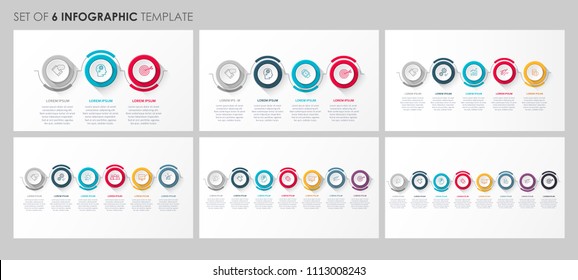 Vector Infographics set with icons and 3, 4, 5, 6, 7, 8 options or steps. Business concept. Can be used for presentations banner, workflow layout, process diagram, flow chart, info graph