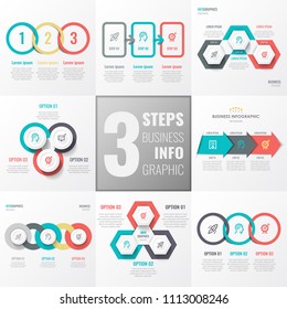 Vector Infographics set with icons and 3 options or steps. Business concept. Can be used for presentations banner, workflow layout, process diagram, flow chart, info graph