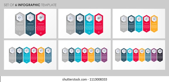 Vector Infographics set with icons and 3, 4, 5, 6, 7, 8 options or steps. Business concept. Can be used for presentations banner, workflow layout, process diagram, flow chart, info graph