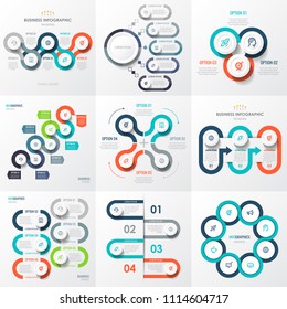 Vector Infographics set with icons and 3, 4, 5, 6, 7 options or steps. Business concept. Can be used for presentations banner, workflow layout, process diagram, flow chart, info graph