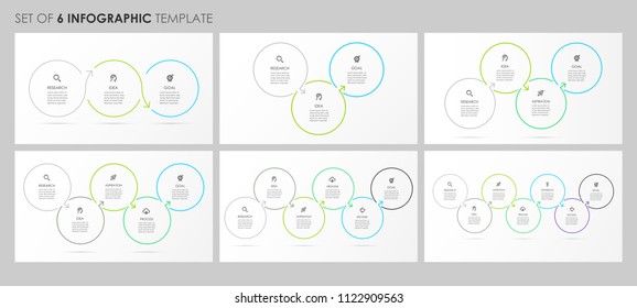 Vector Infographics set with icons and 3, 4, 5, 6, 7 options or steps. Business concept. Can be used for presentations banner, workflow layout, process diagram, flow chart, info graph