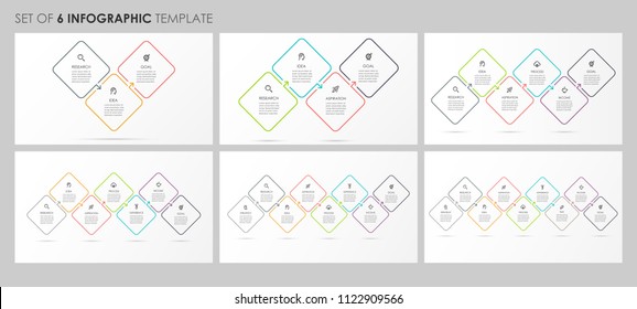 Vector Infographics set with icons and 3, 4, 5, 6, 7, 8 options or steps. Business concept. Can be used for presentations banner, workflow layout, process diagram, flow chart, info graph
